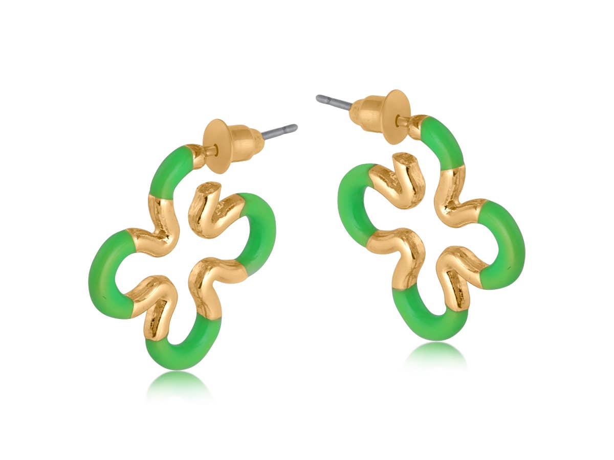 Astra Squiggle Two Tone Enamelled Earrings in Green