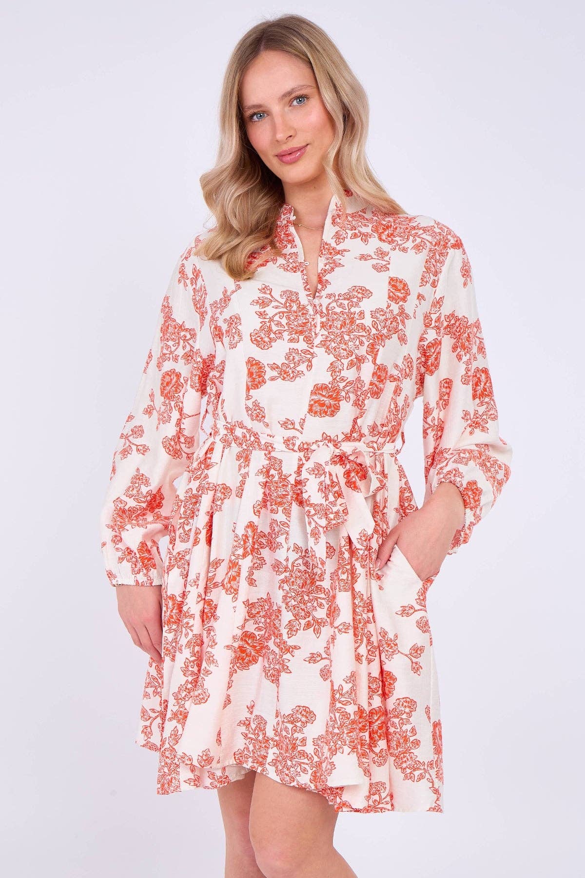 Red Floral Print Flared Hem Mini Dress