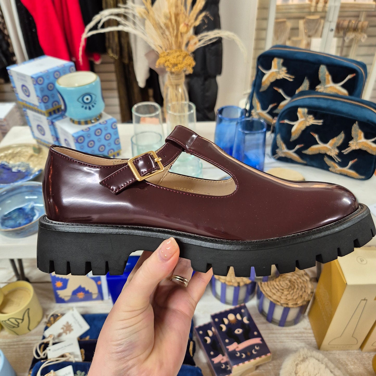Patent Mary Janes in Plum