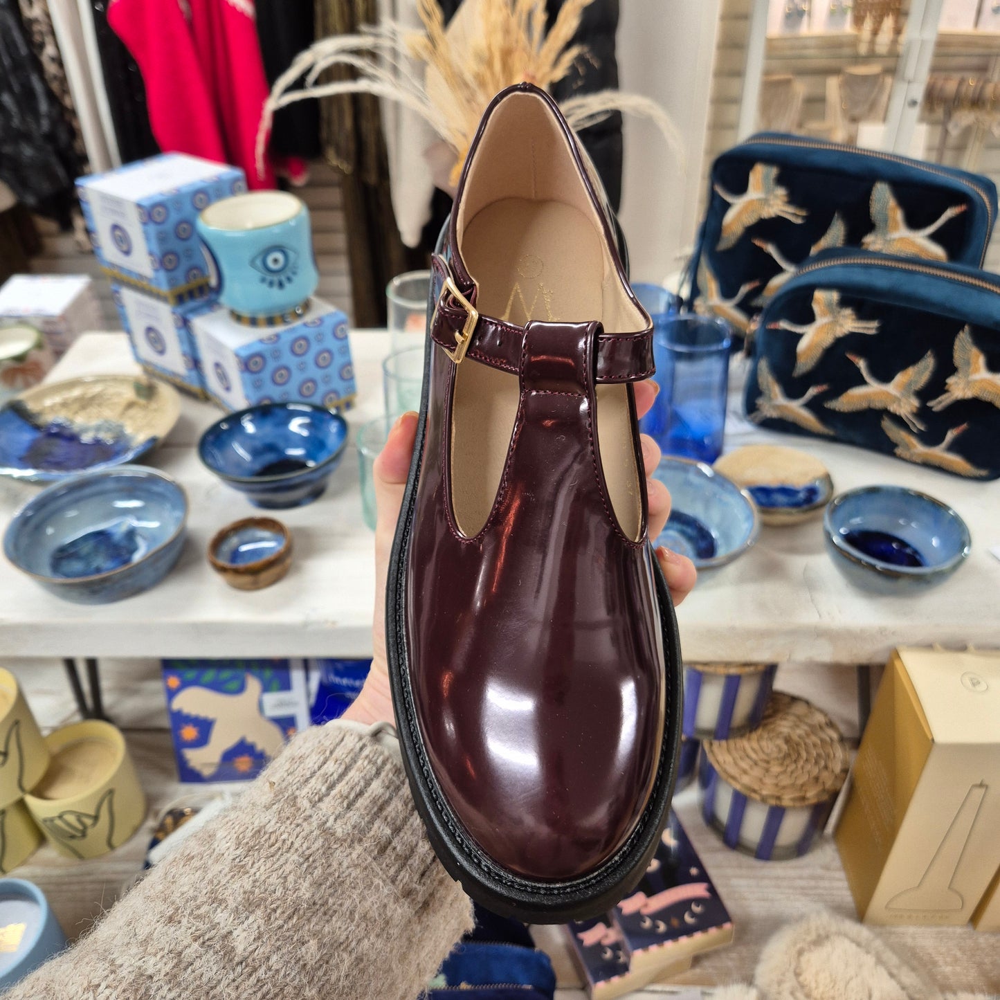 Patent Mary Janes in Plum