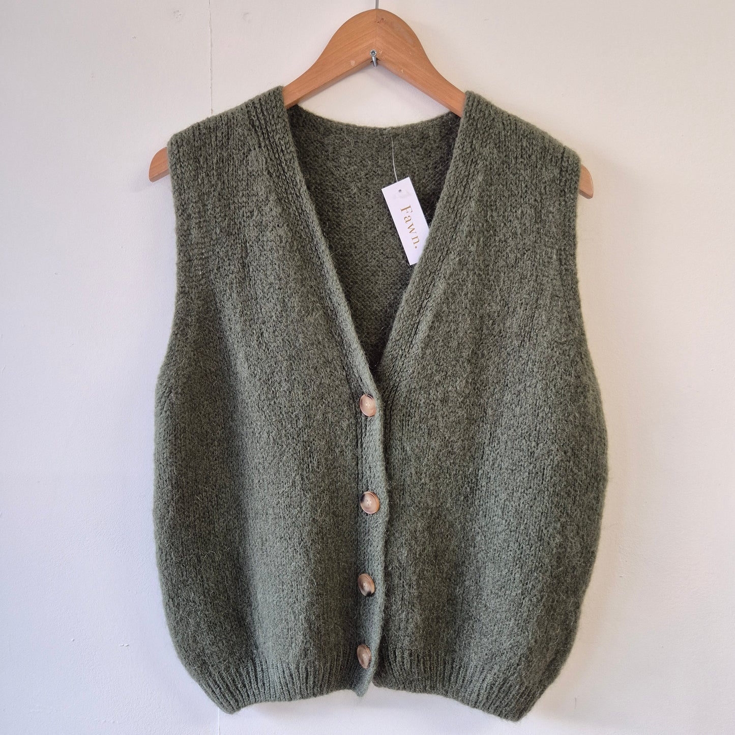 Wool Blend Button Down Vest in Khaki