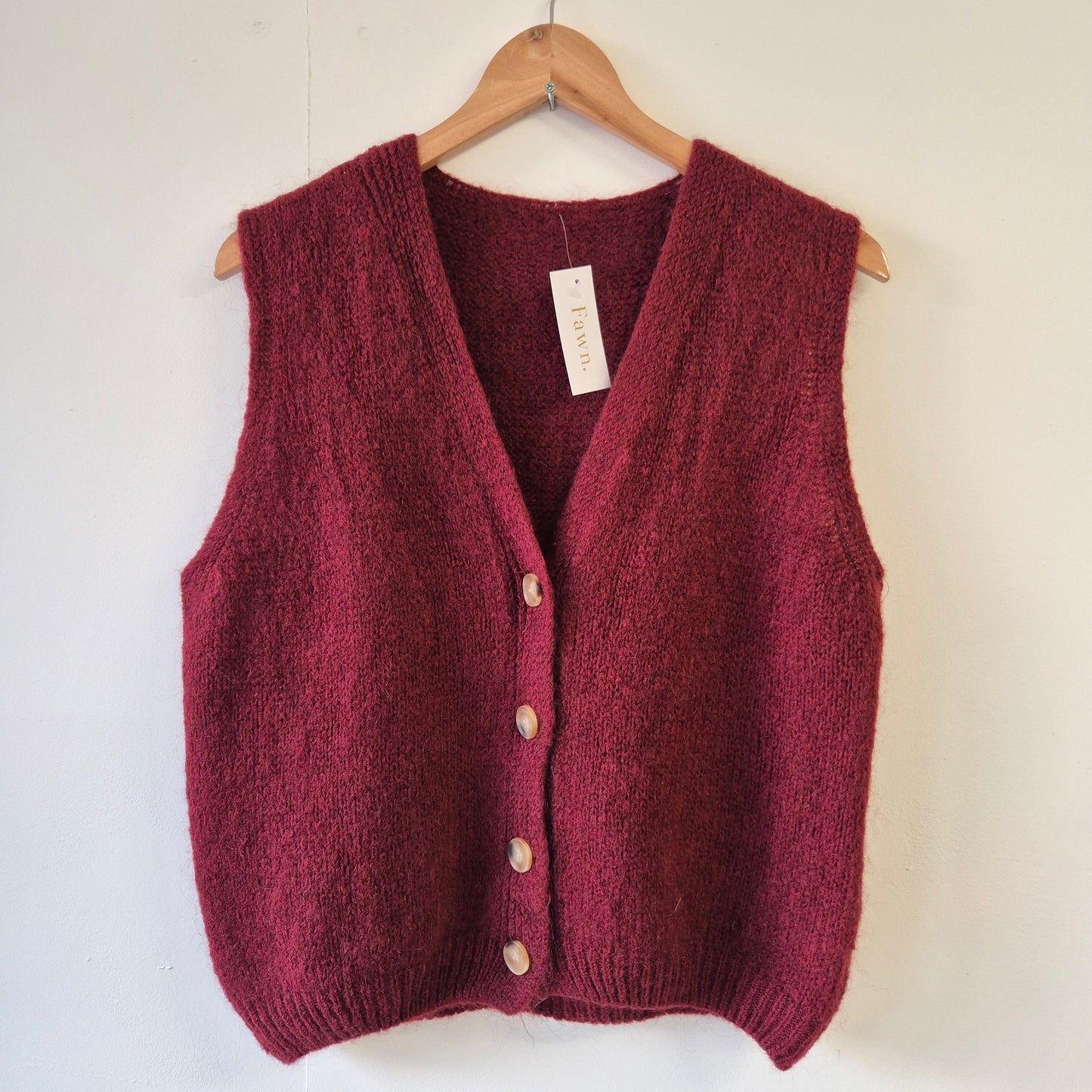 Wool Blend Button Down Vest in Oxblood
