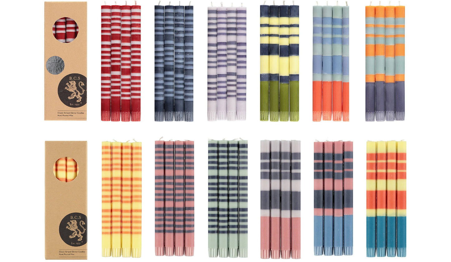 Striped Opaline, Pompadour & Rust Eco Dinner Candles, 4 pack