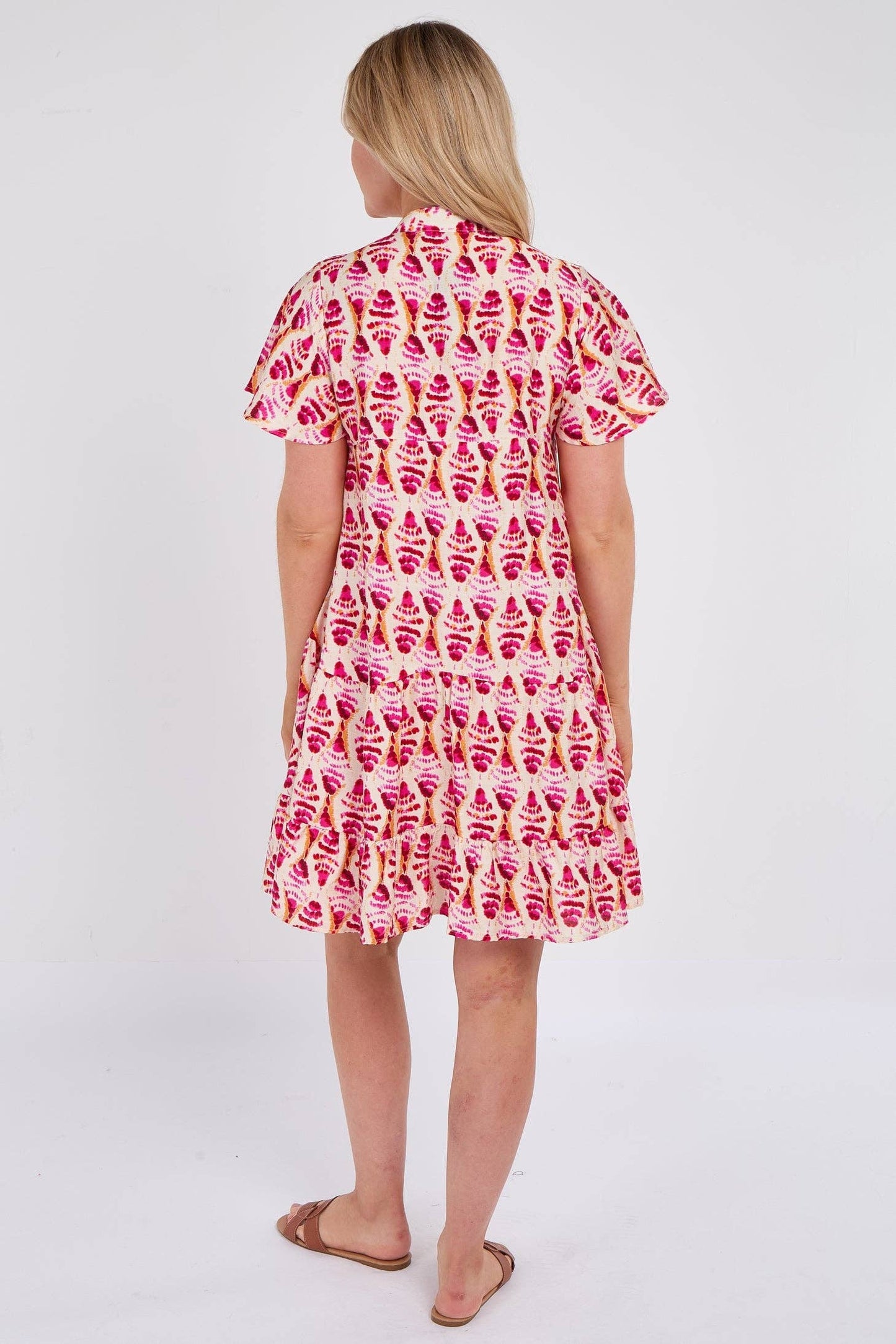 Pink Patterned Print Ruffle Hem Mini Dress