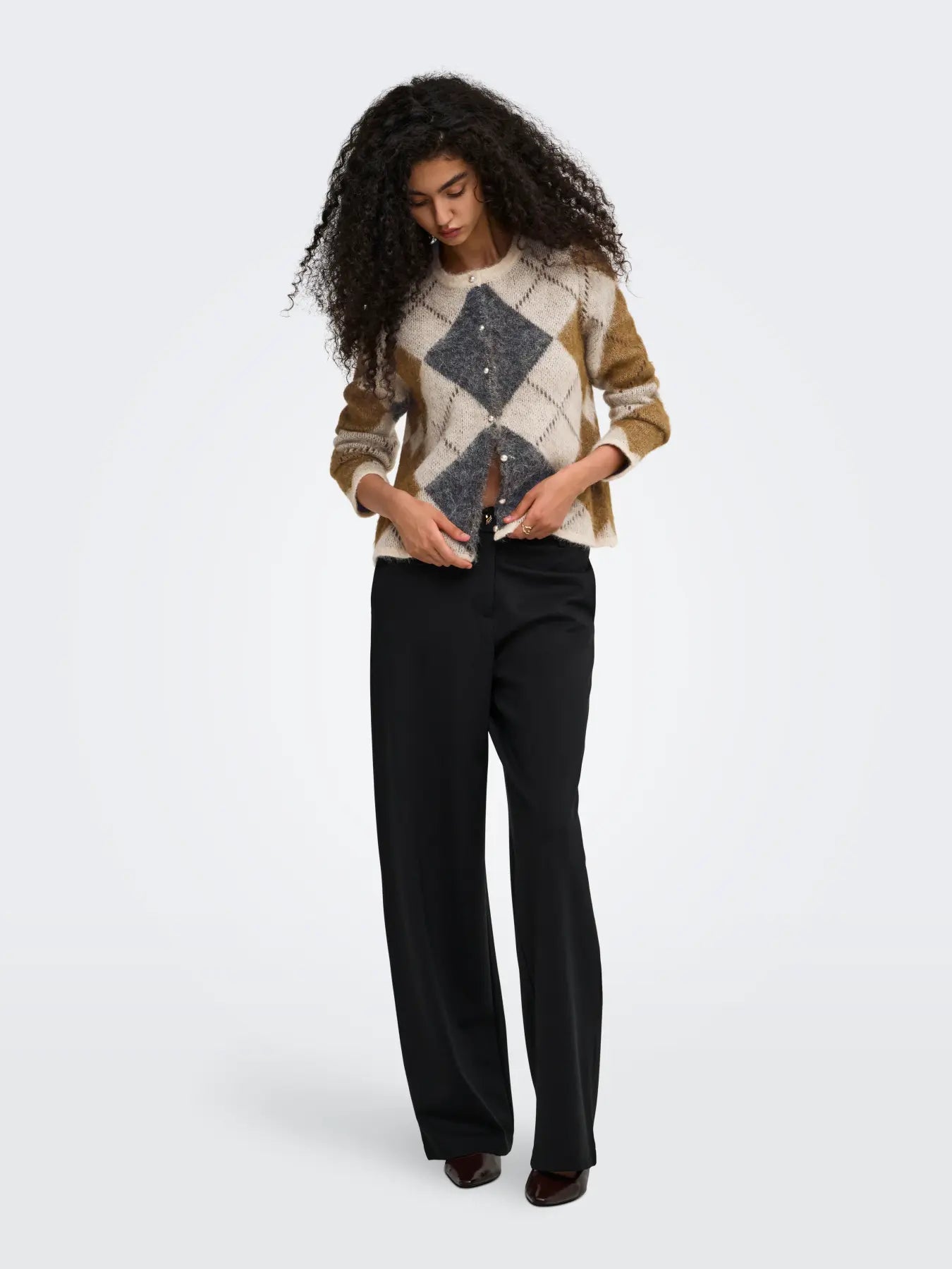 ONLY Argyle Cardigan in Oatmeal
