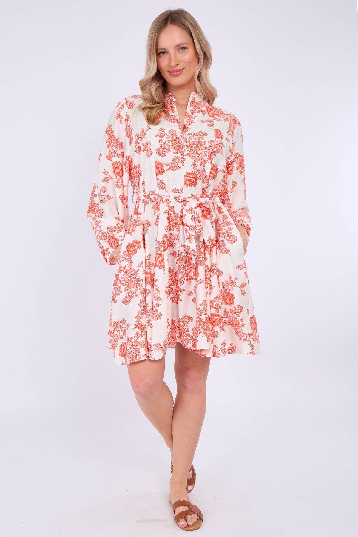 Red Floral Print Flared Hem Mini Dress