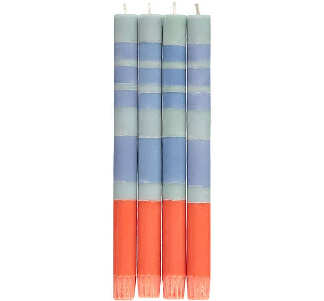Striped Opaline, Pompadour & Rust Eco Dinner Candles, 4 pack