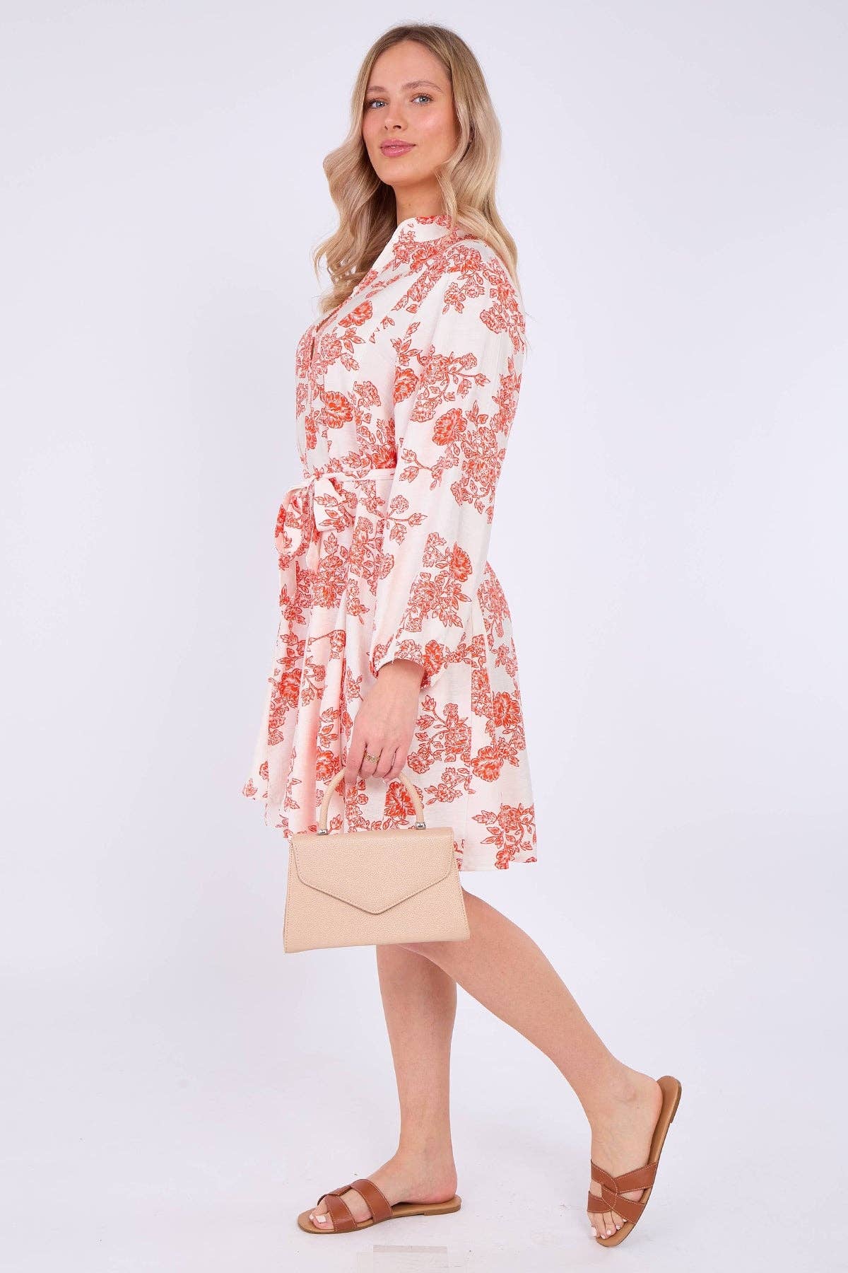 Red Floral Print Flared Hem Mini Dress