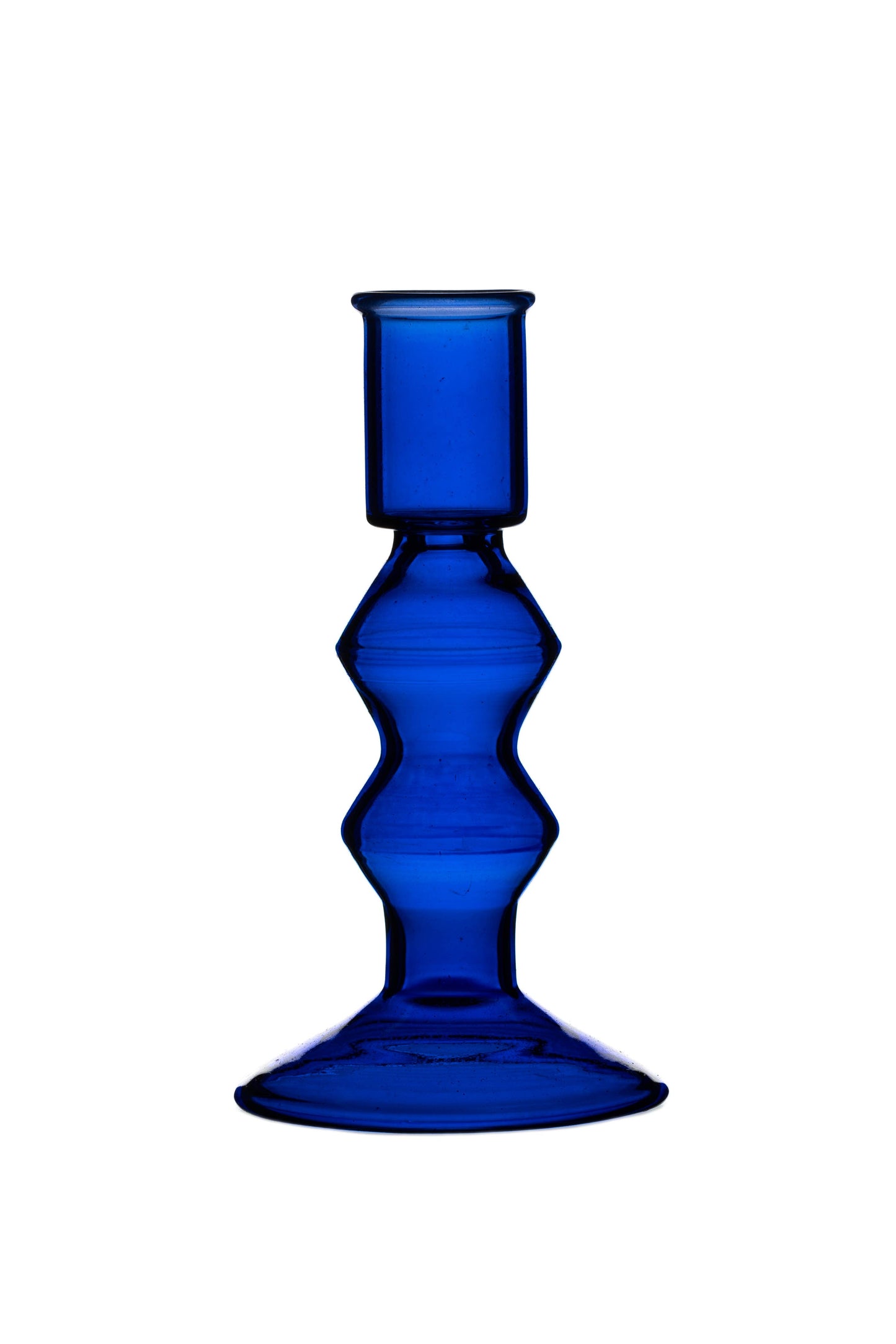 Ink Blue Glass Candlestick Large
