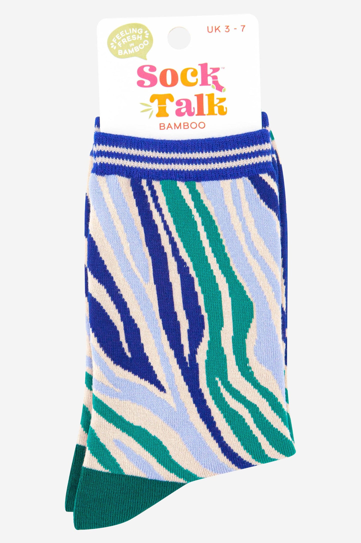 Zebra Print Bamboo Socks in Green Blue