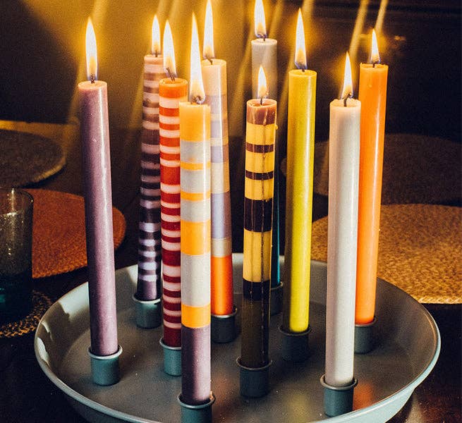 ABSTRACT Striped Orange Flame, Neyron & Willow Eco Dinner Candles, 4 pack