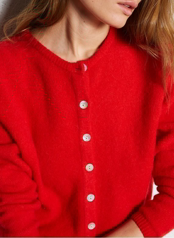 Mohair Long Sleeve Cardi in Red