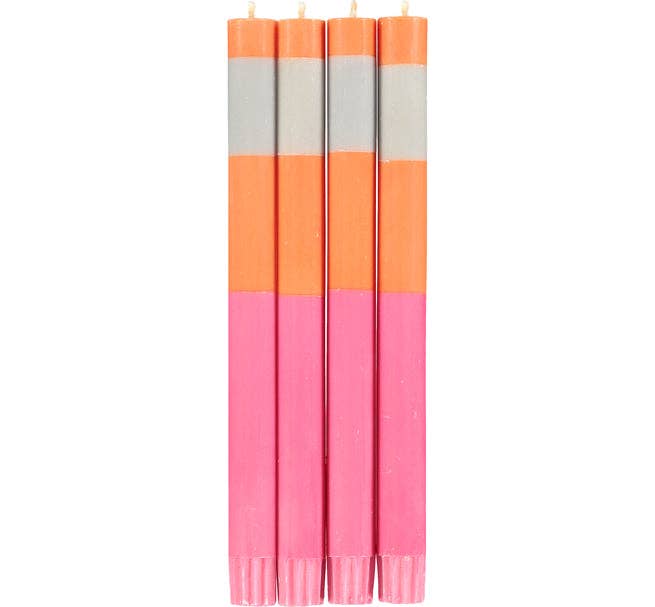 ABSTRACT Striped Orange Flame, Neyron & Willow Eco Dinner Candles, 4 pack