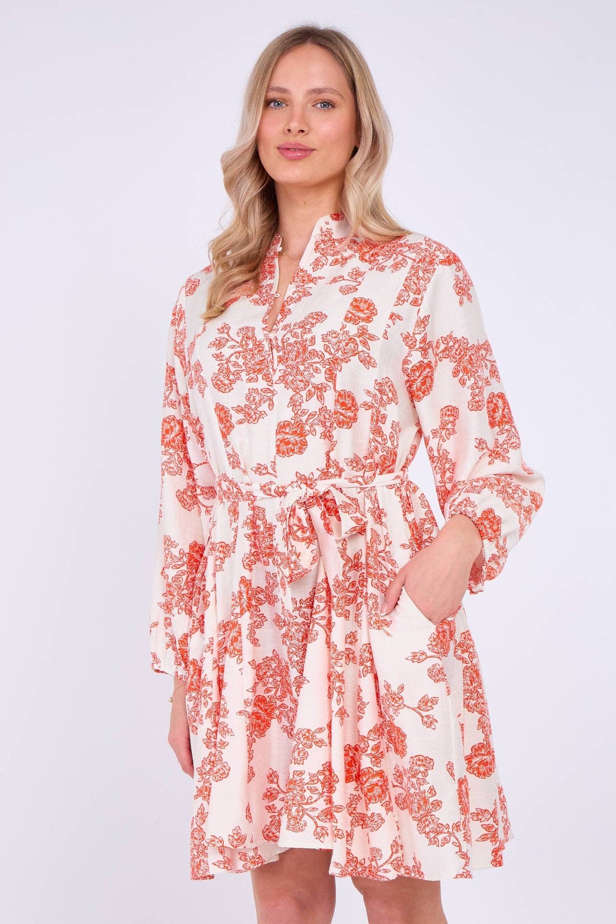 Red Floral Print Flared Hem Mini Dress