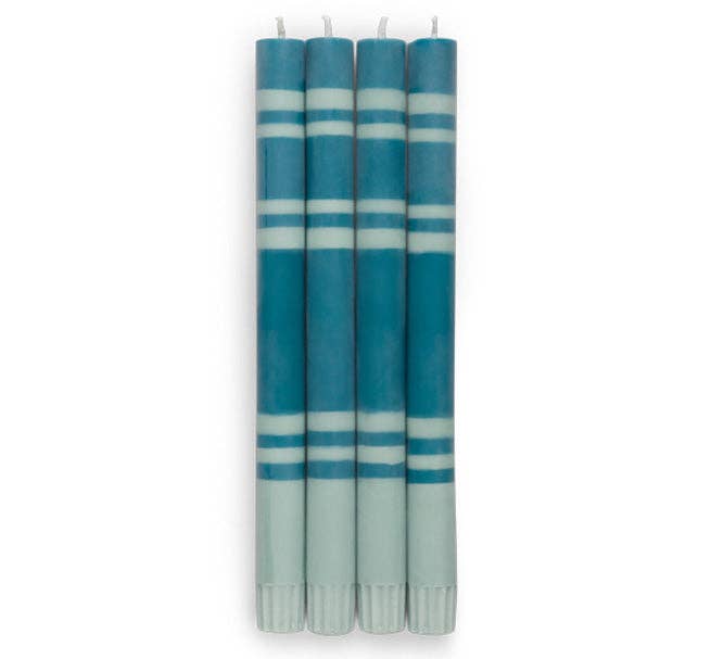 2 Striped Opaline & Petrol Eco Dinner Candles, 4 pack