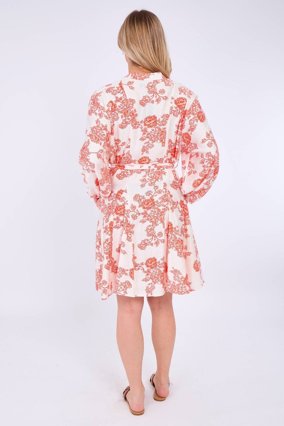 Red Floral Print Flared Hem Mini Dress