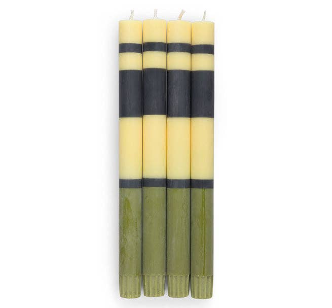 Striped Olive, Indigo & Jasmine Eco Dinner Candles, 4 pack