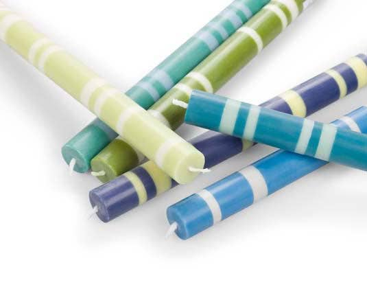 2 Striped Opaline & Petrol Eco Dinner Candles, 4 pack