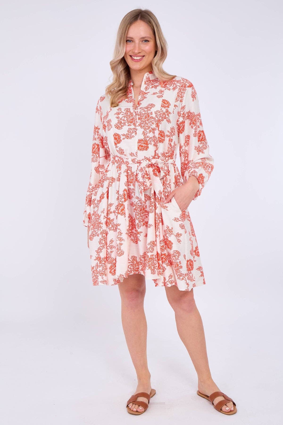 Red Floral Print Flared Hem Mini Dress