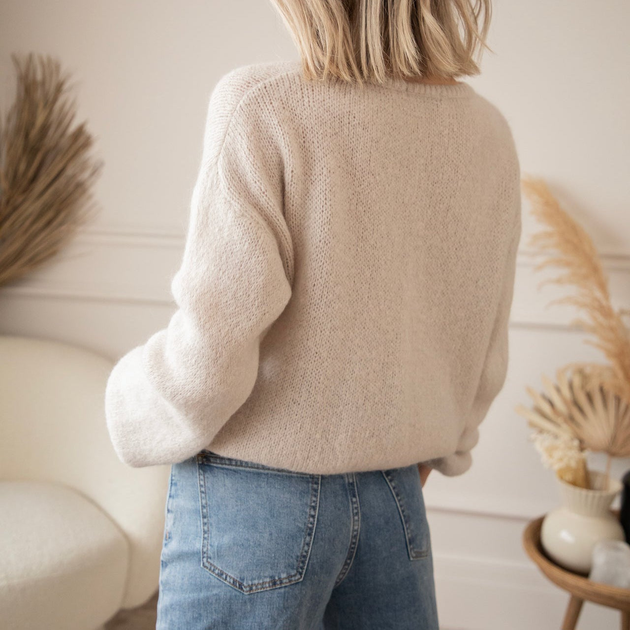 Mohair Long Sleeve Cardi in Natural Linen