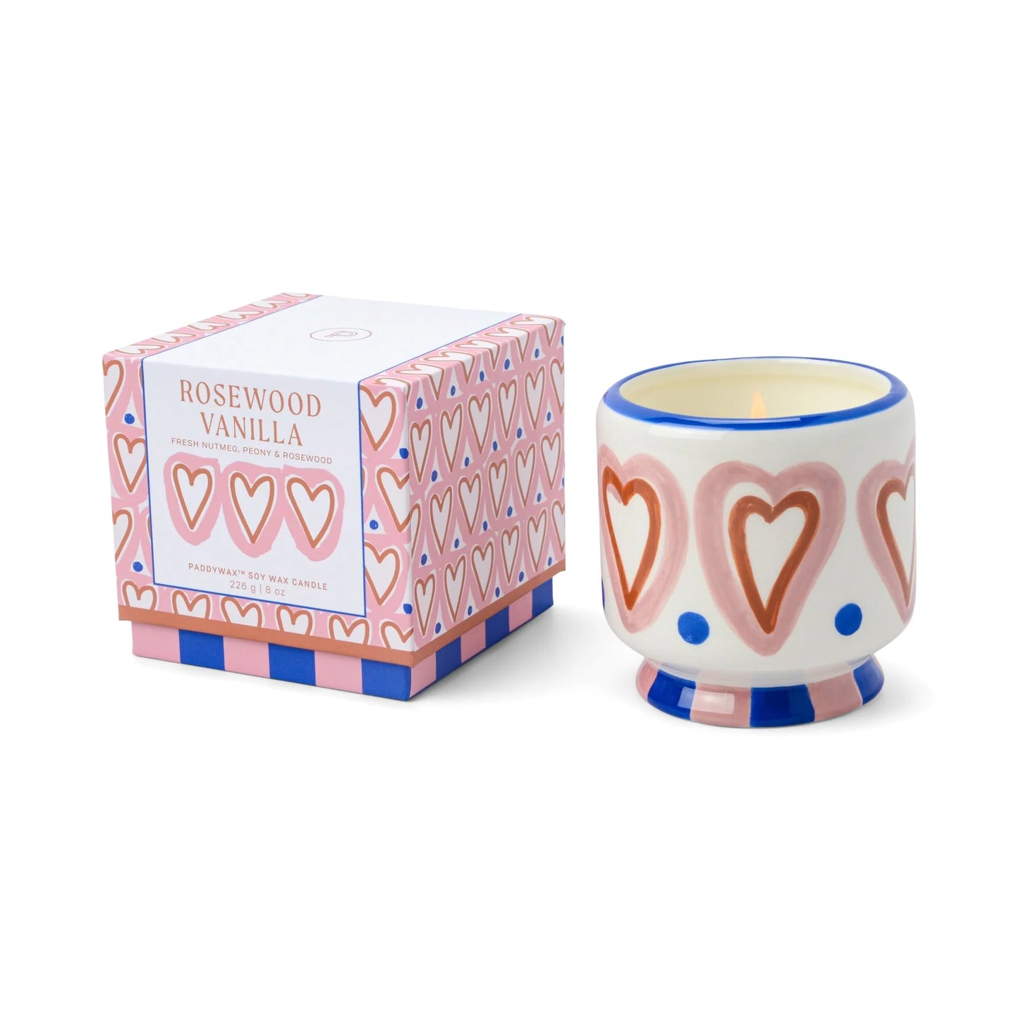 Paddywax Rosewood Vanilla Hearts Ceramic Soy Candle