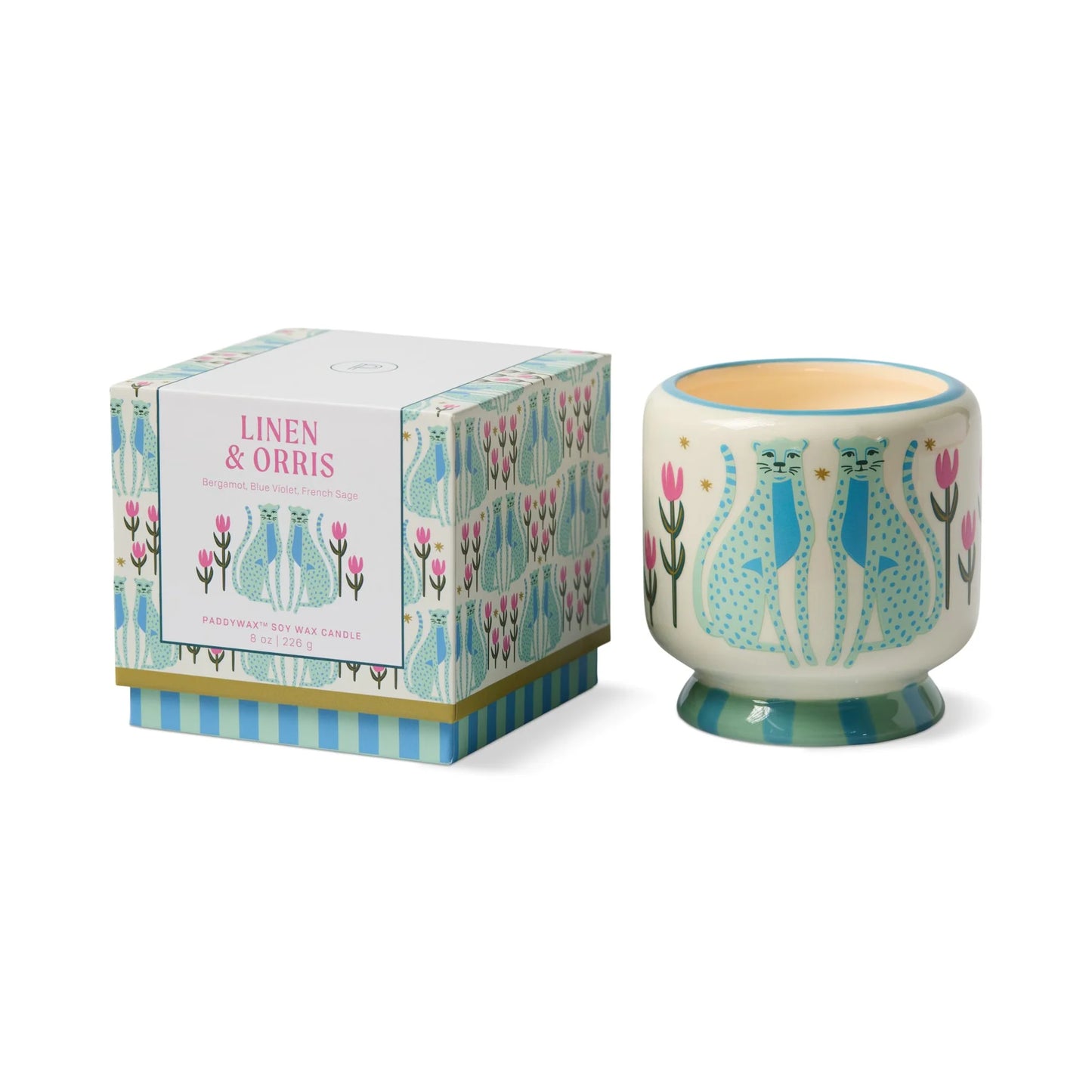 Paddywax Cheetah Linen & Orris Ceramic Soy Candle