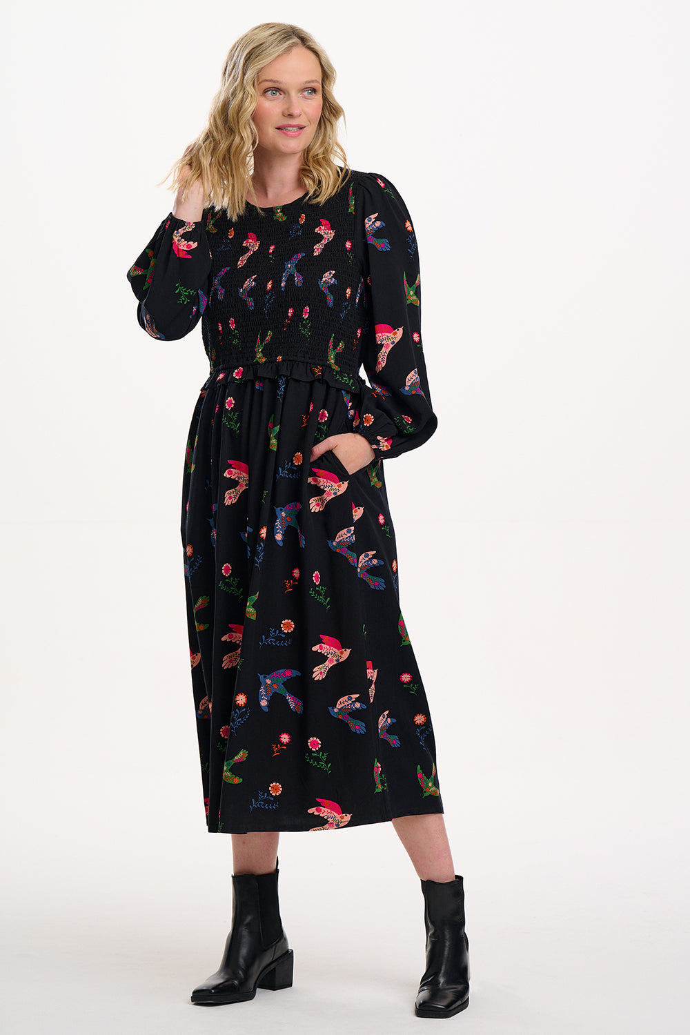Sugarhill Brighton Darcie Shirred Rainbow Folk Bird Dress