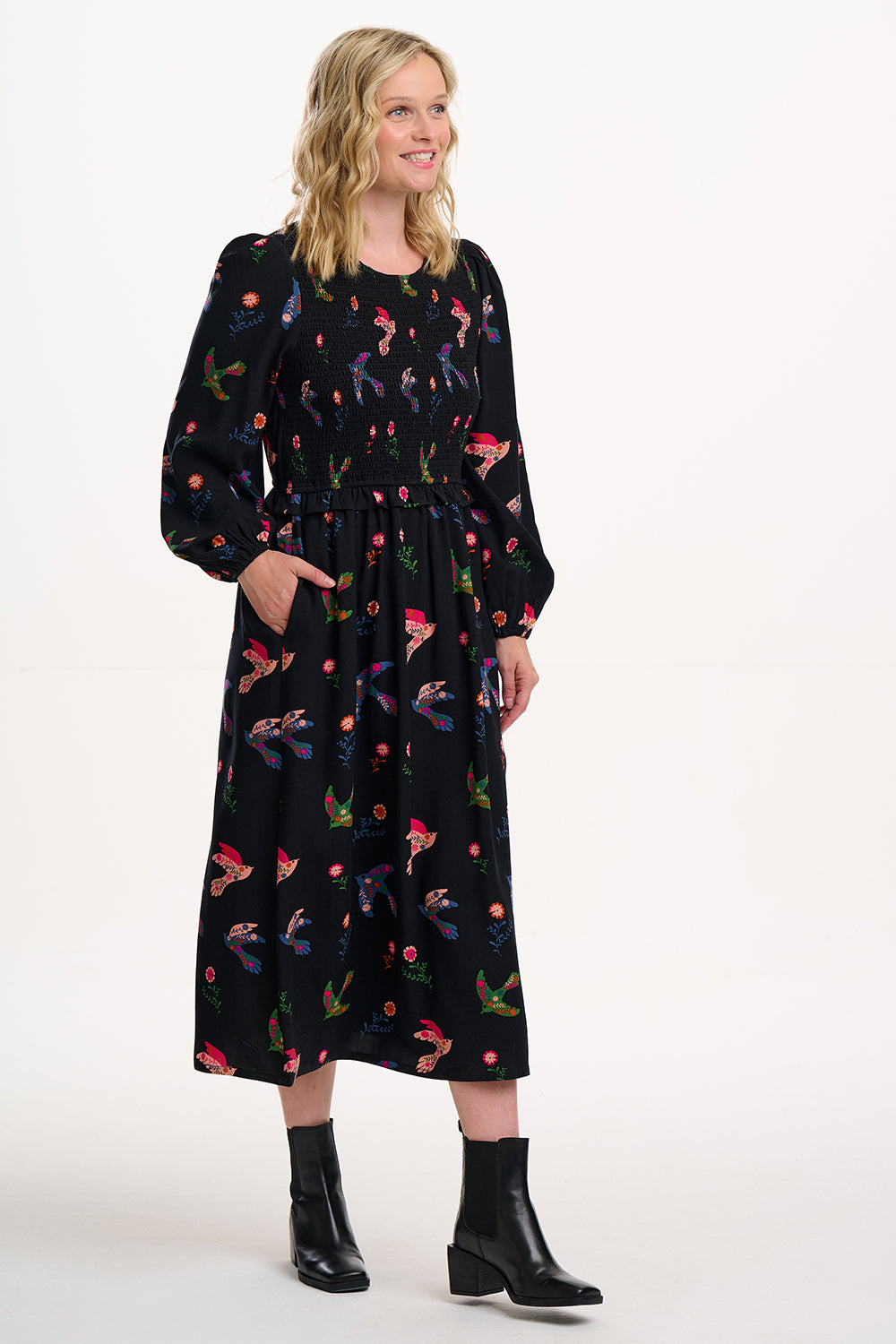 Sugarhill Brighton Darcie Shirred Rainbow Folk Bird Dress
