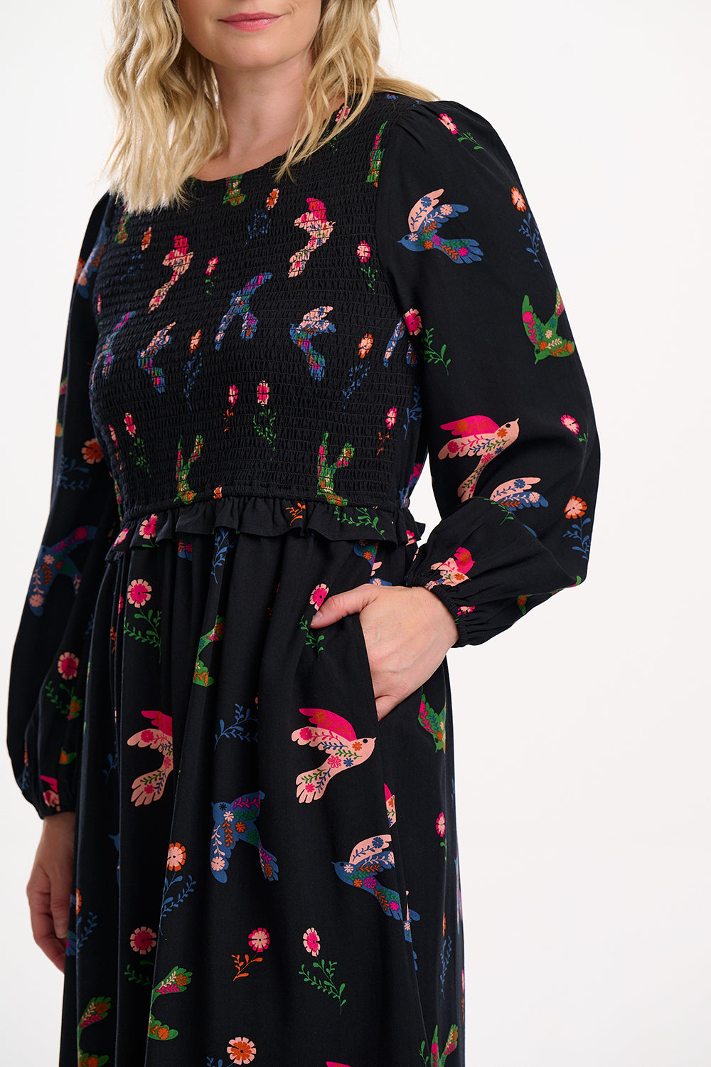 Sugarhill Brighton Darcie Shirred Rainbow Folk Bird Dress