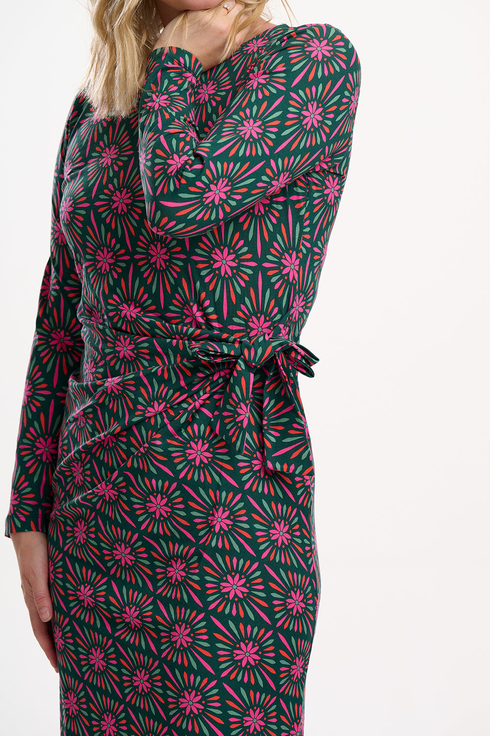 Sugarhill Brighton Claudia Multi Flower Explosion Jersey Tie Midi Dress