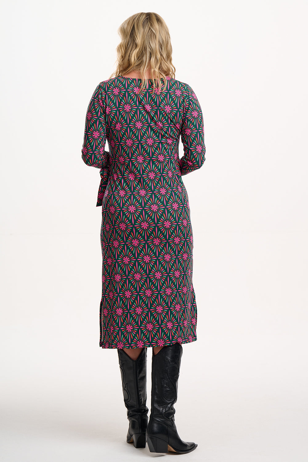Sugarhill Brighton Claudia Multi Flower Explosion Jersey Tie Midi Dress