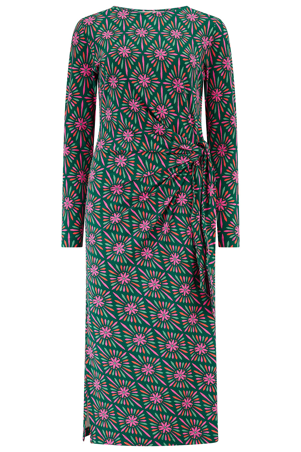 Sugarhill Brighton Claudia Multi Flower Explosion Jersey Tie Midi Dress