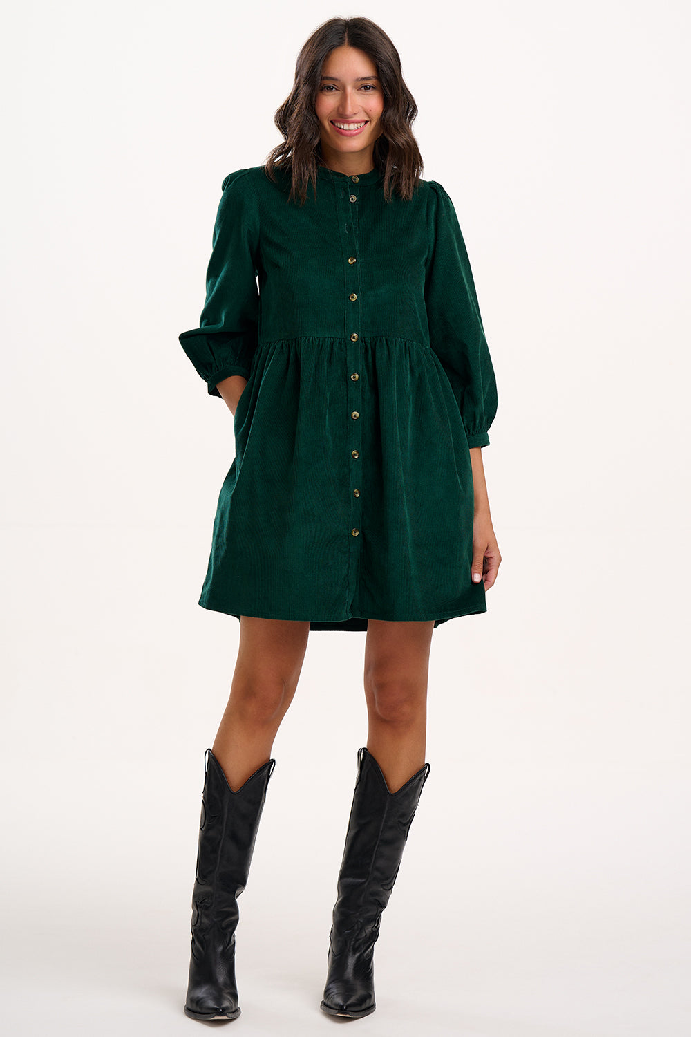 Sugarhill Brighton Brandy Green Cord Smock Dress
