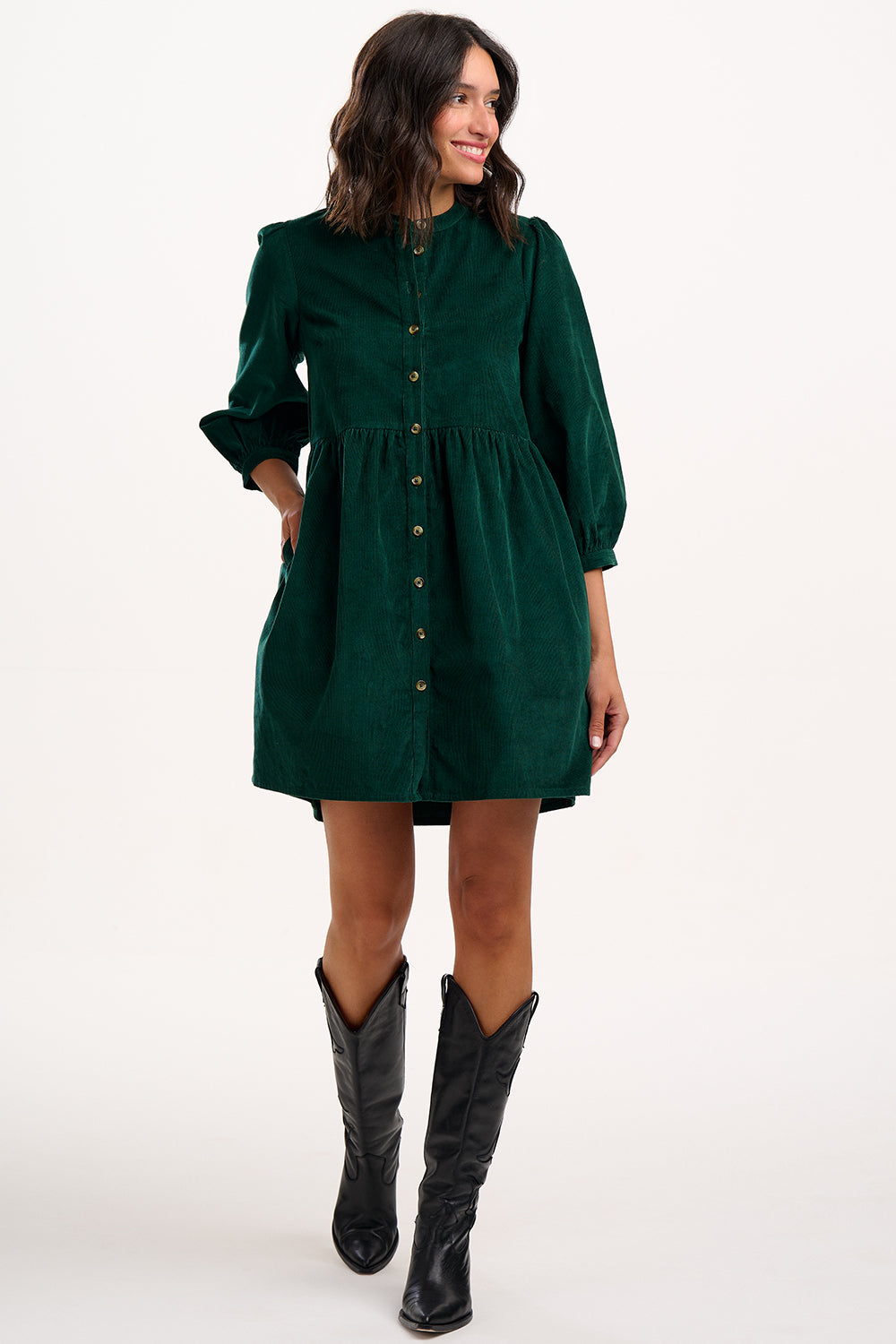 Sugarhill Brighton Brandy Green Cord Smock Dress
