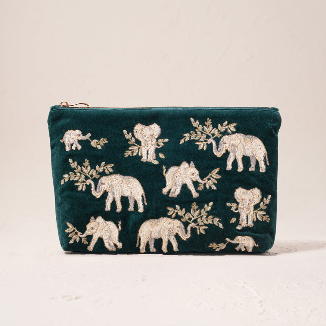 Elephant Herd Everyday Pouch in Emerald