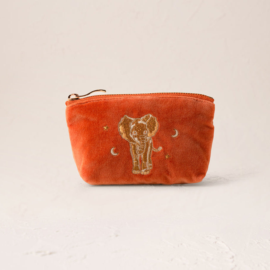 Golden Elephants Coin Purse in Rust
