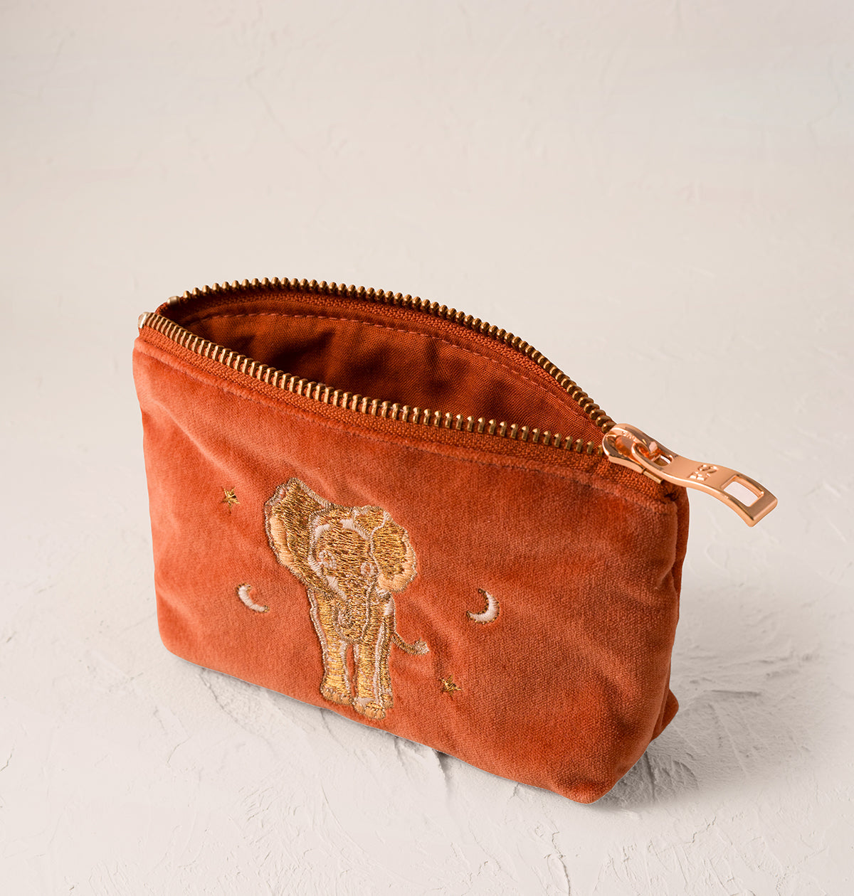Golden Elephants Coin Purse in Rust