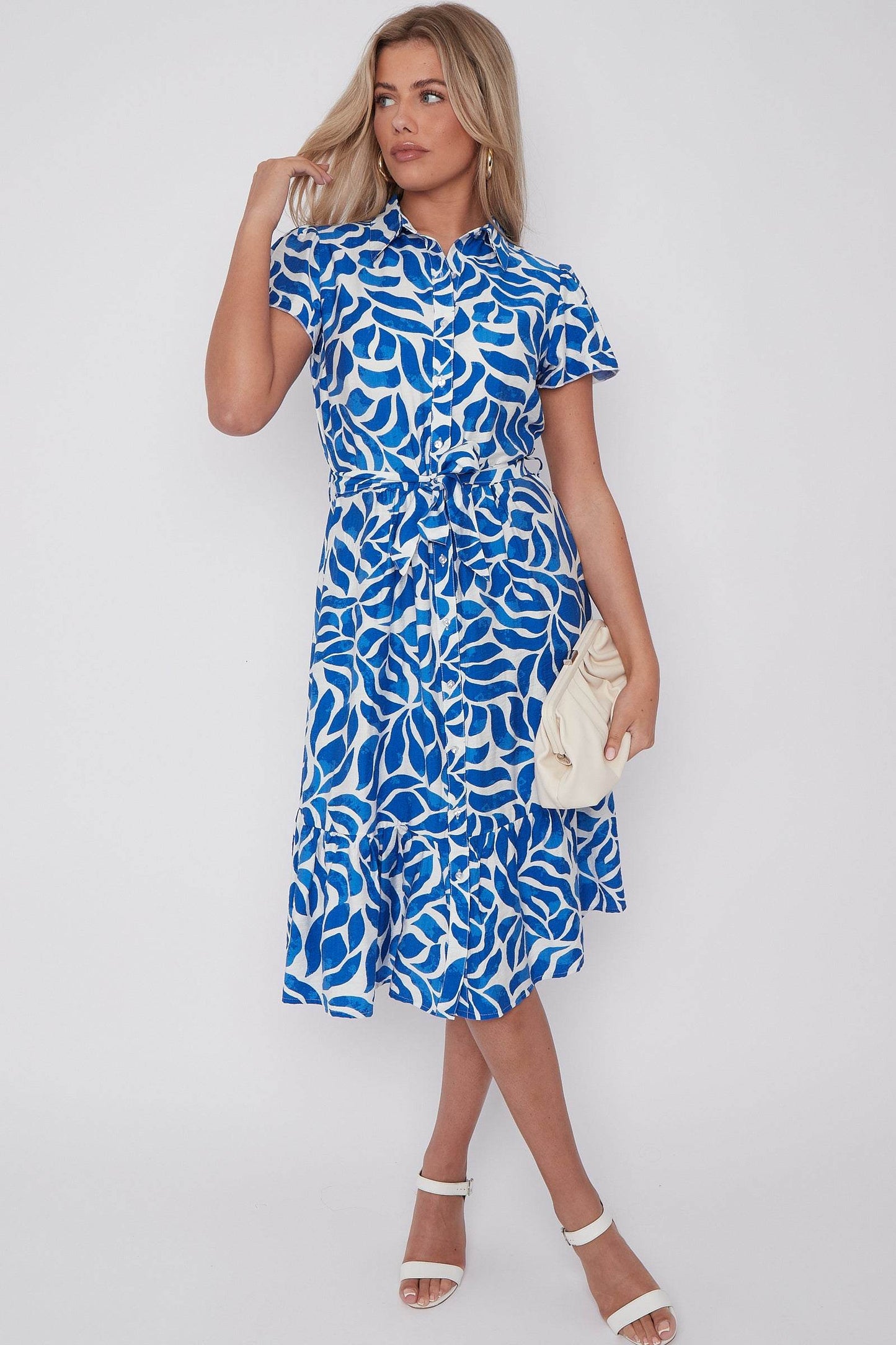 Cobalt Printed Frilled Hem Midi Dress