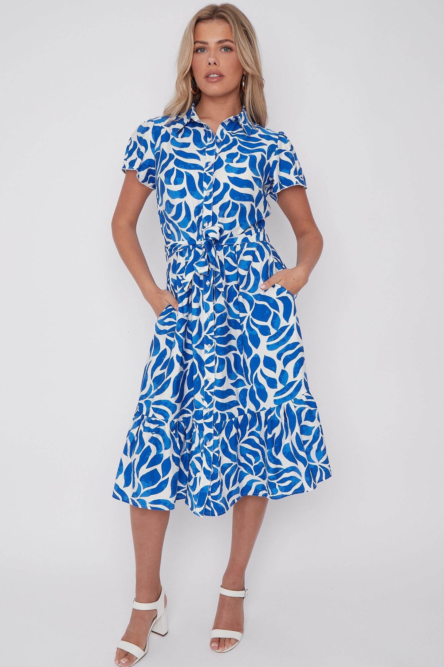 Cobalt Printed Frilled Hem Midi Dress