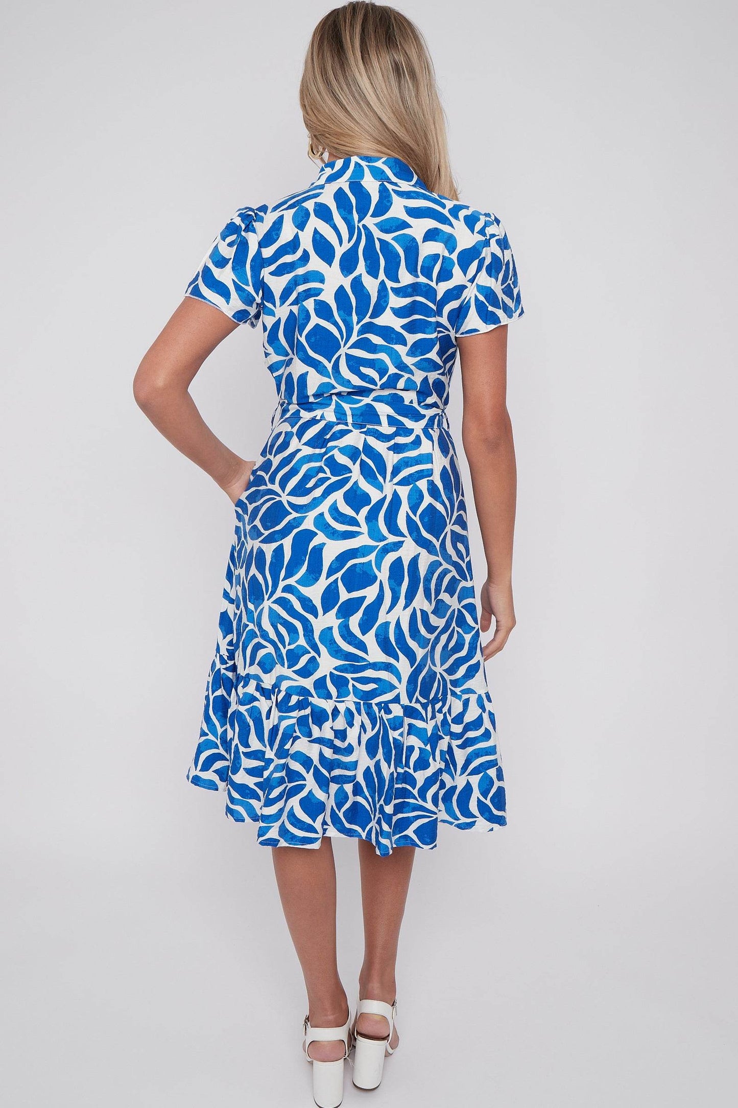 Cobalt Printed Frilled Hem Midi Dress