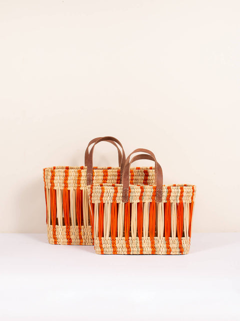 Bohemia Medium Decorative Reed Basket - Orange Stripe