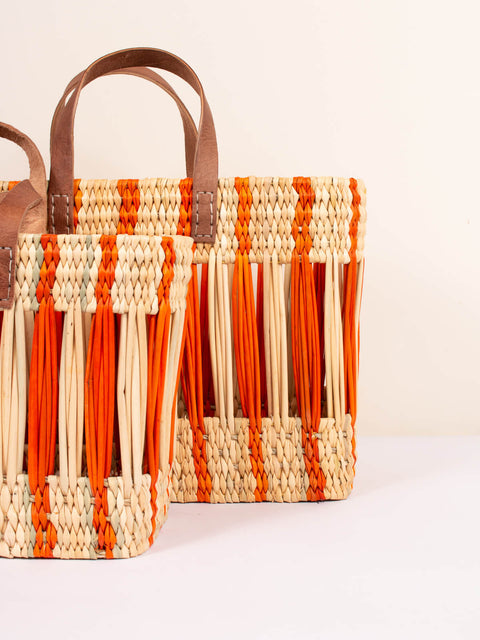 Bohemia Medium Decorative Reed Basket - Orange Stripe
