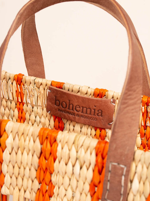 Bohemia Medium Decorative Reed Basket - Orange Stripe