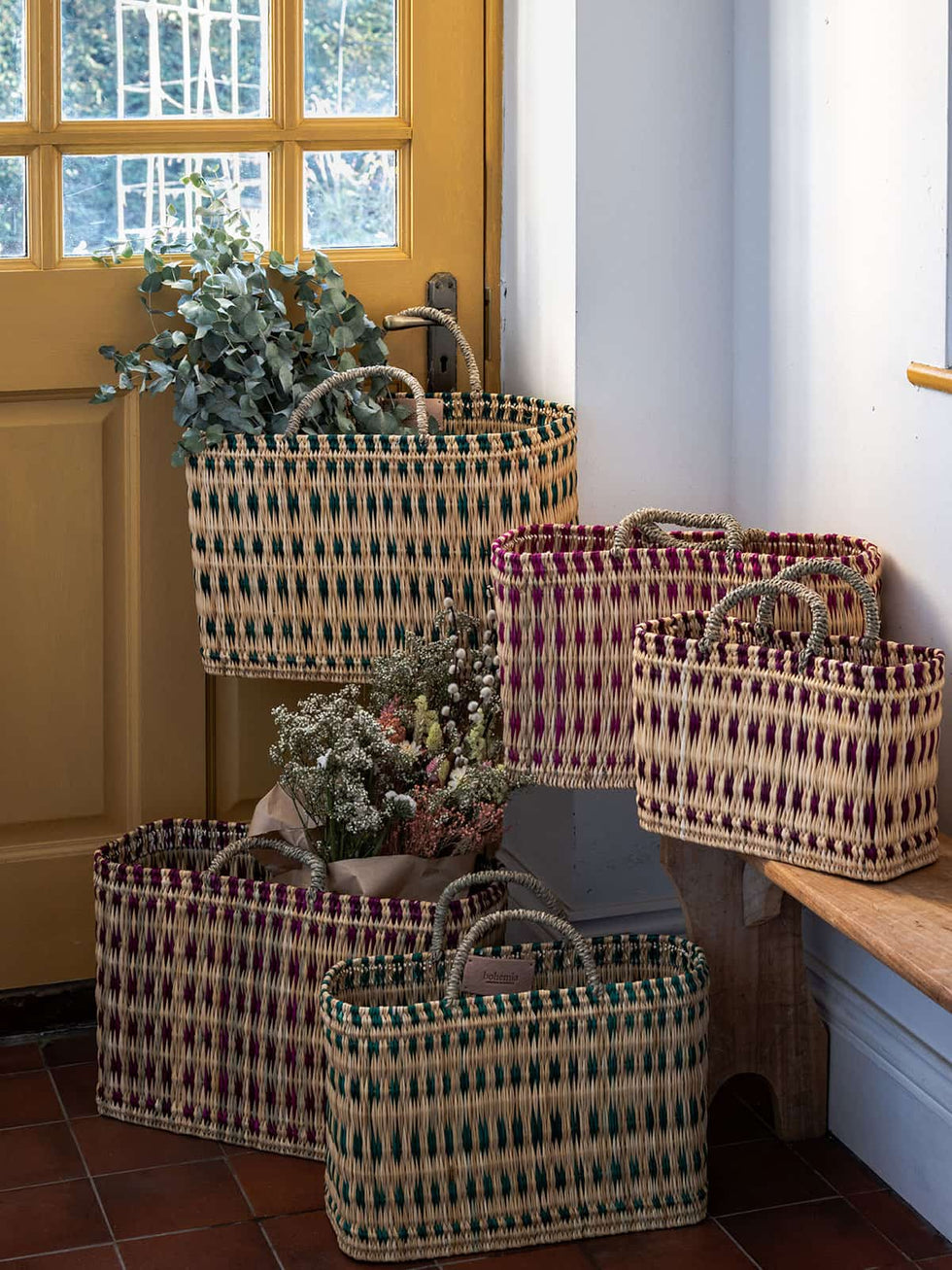 Bohemia Large Woven Reed Basket - Indigo