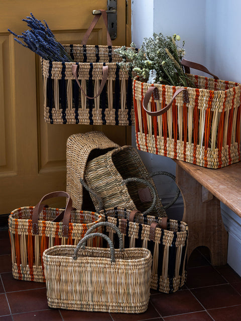 Bohemia Medium Decorative Reed Basket - Orange Stripe