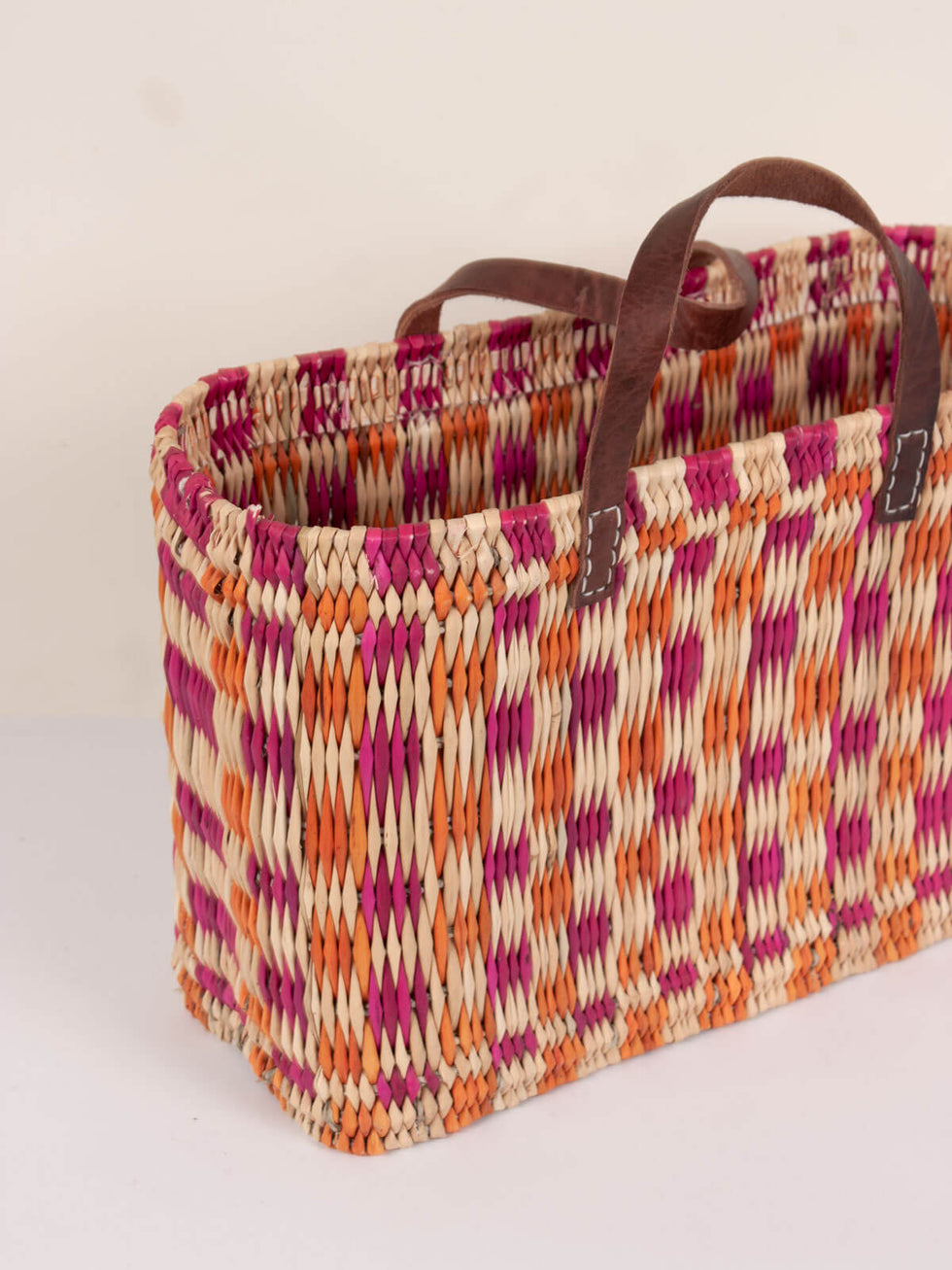 Bohemia Medium Chequered Reed Basket - Pink & Orange