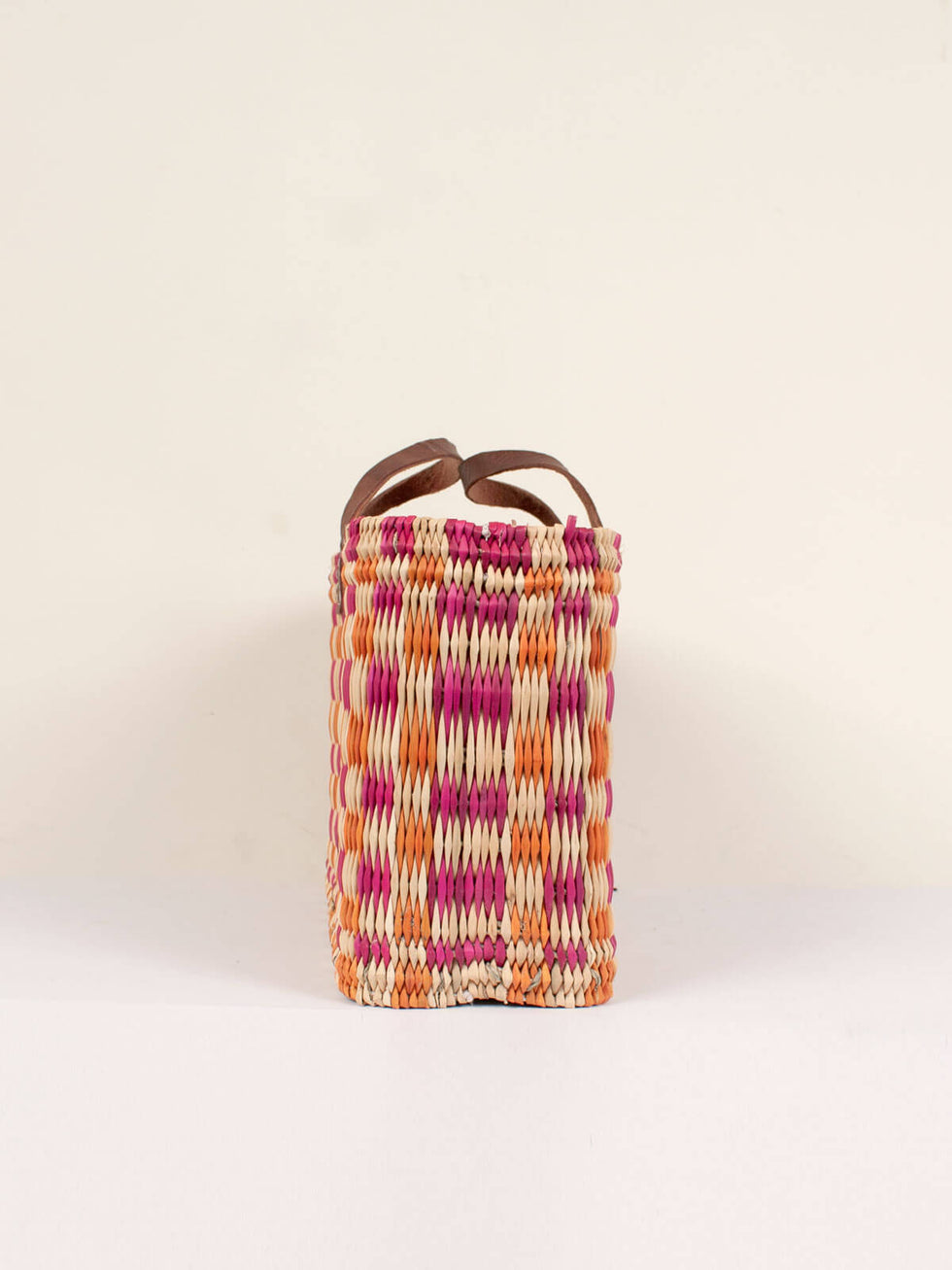 Bohemia Medium Chequered Reed Basket - Pink & Orange