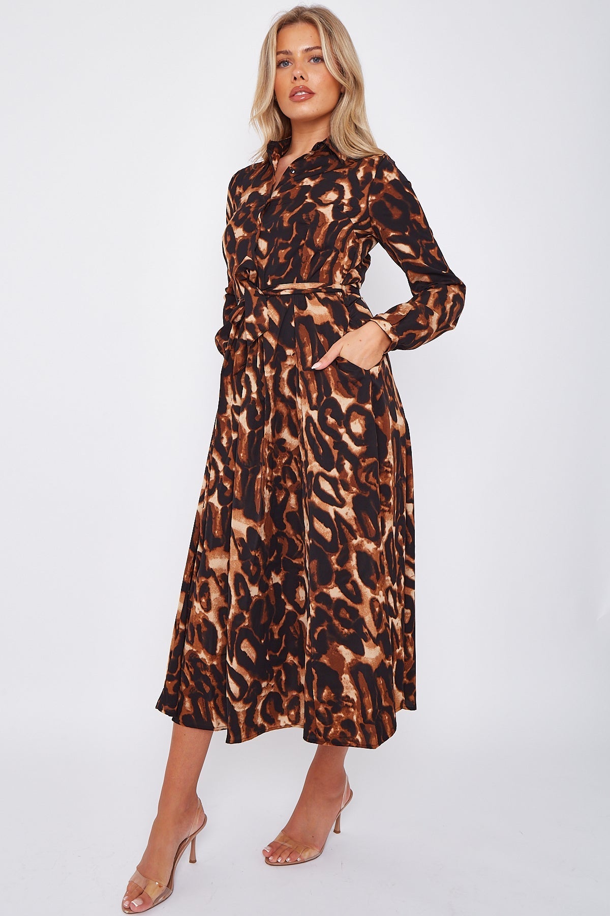 Animal Print Midi Shirt Dress