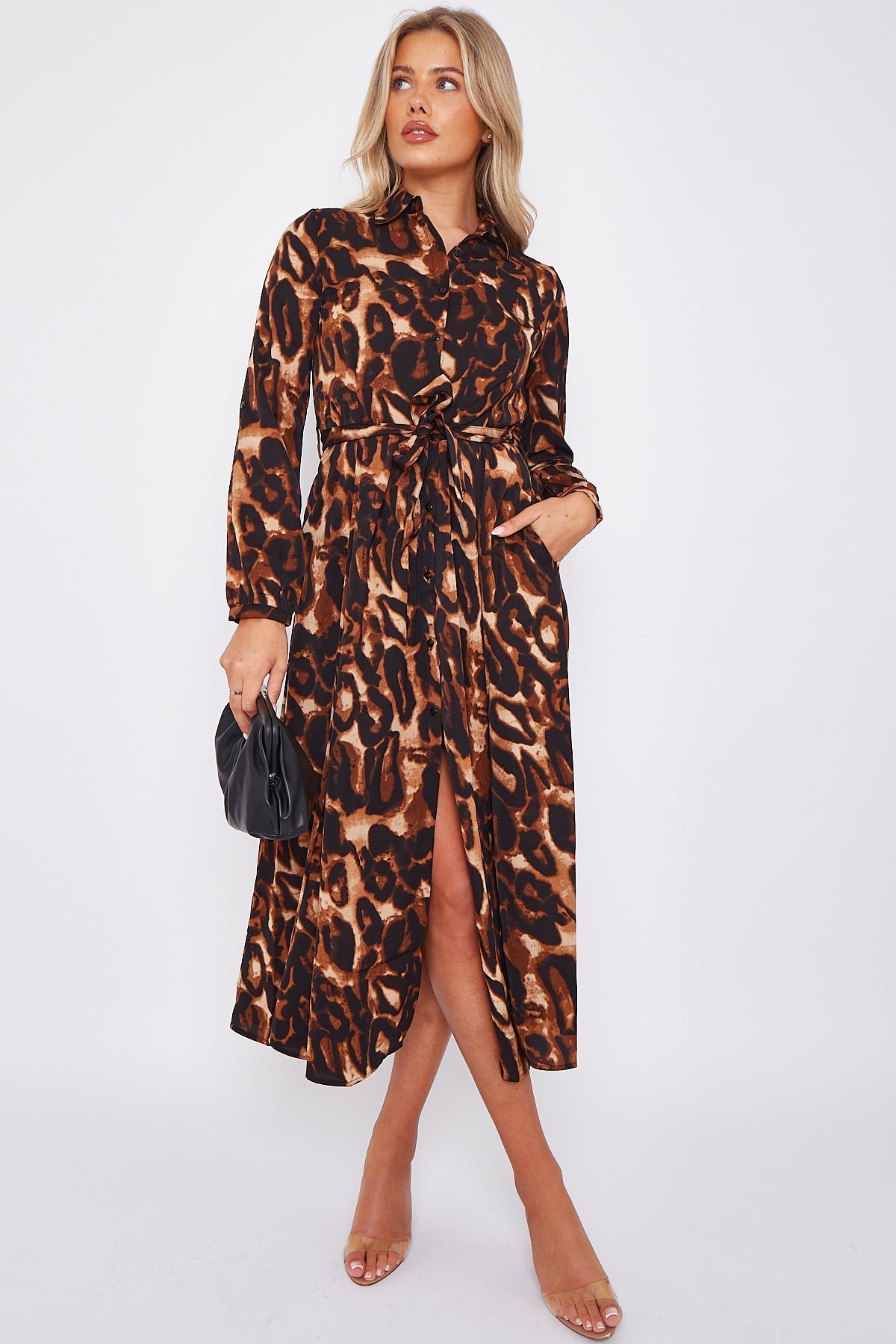 Animal Print Midi Shirt Dress