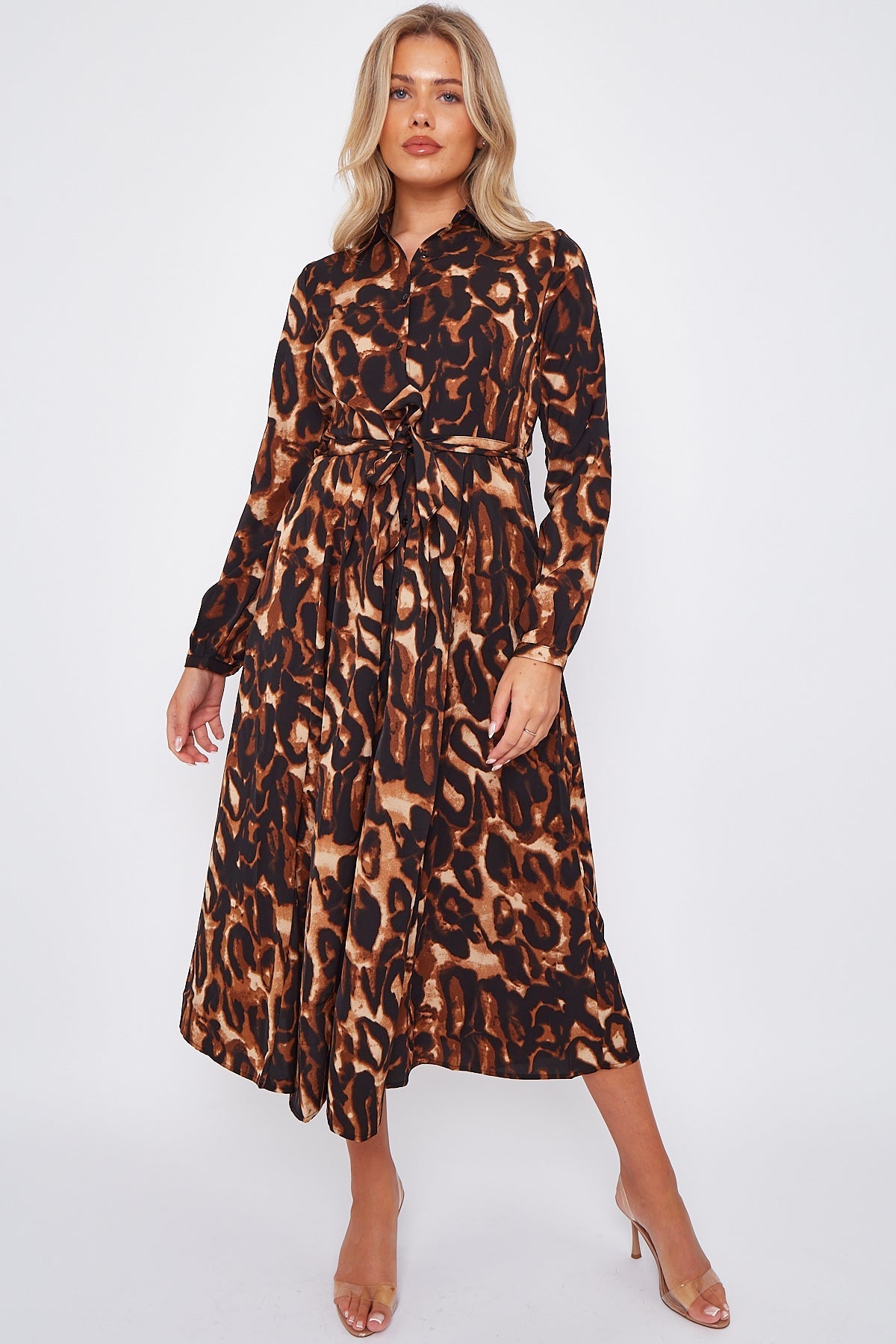 Animal Print Midi Shirt Dress